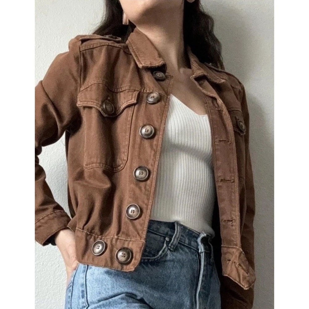 Free People Slouchy Eisenhower Denim Jacket Brown Small